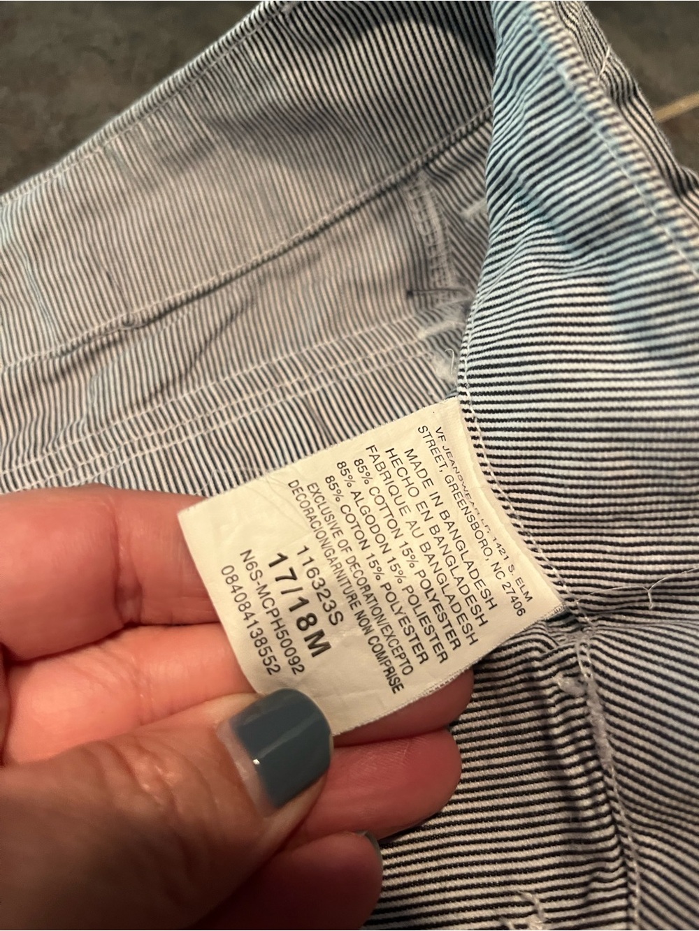 Pinstripe Navy/white denim like cotton Shorts with Contrast Stitching- longer - Picture 7 of 9